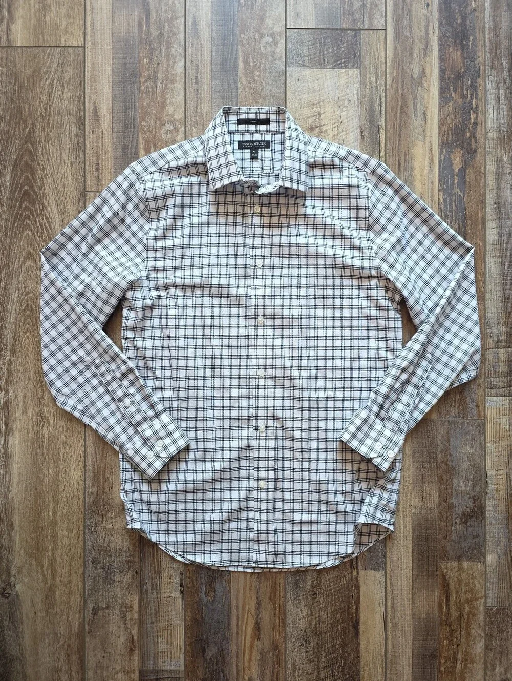 Banana Republic - Non-Iron Slim Fit Dress Shirt - M - White Navy Plaid